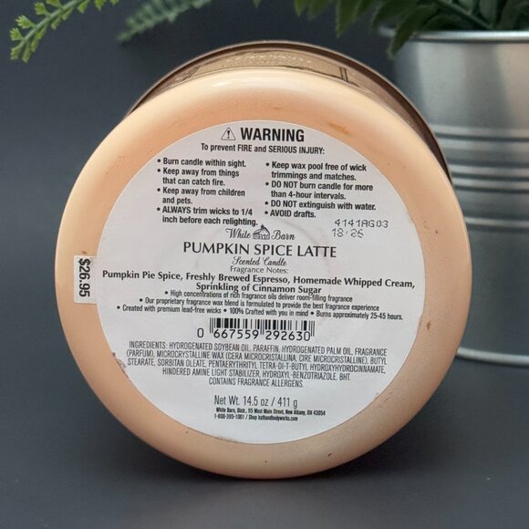 BBW Pumpkin Spice Latte White Barn Bath & Body Works 3 Wick Candle - Picture 9 of 10